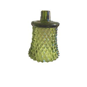Green Glass Votive Candle  Sconce Dimond Cut Glass MCM Cottage Replacement VTG